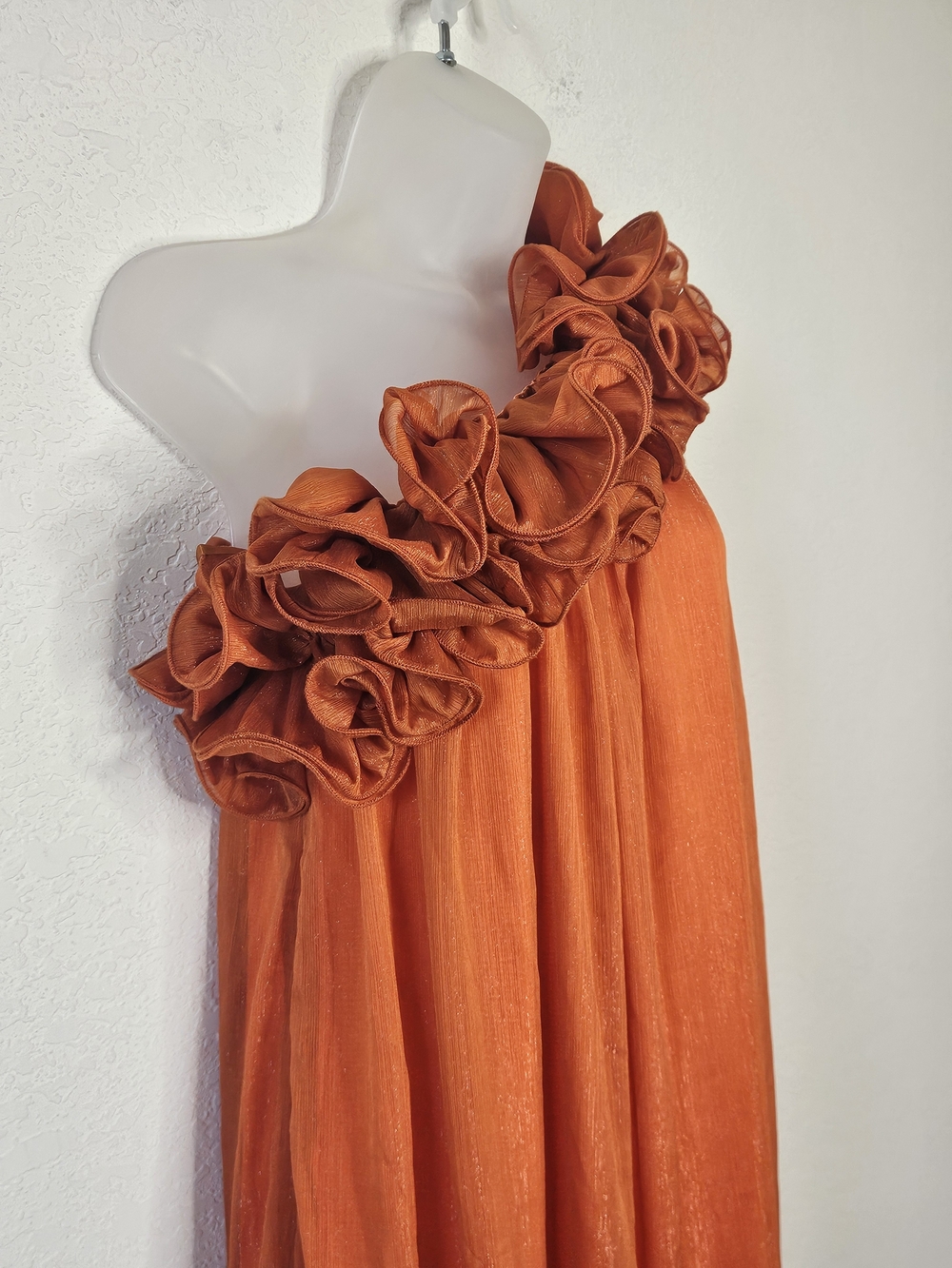 Sunfere Hedda Orange One Shoulder Ruffle Maxi Dress Size S Formal Gown - Picture 8 of 16